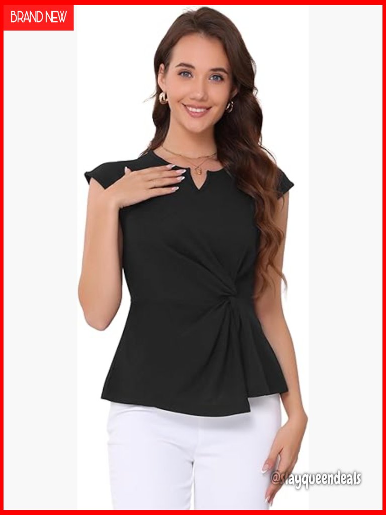 Cap Sleeve Twist Front Peplum Blouse - Office Dressy Top